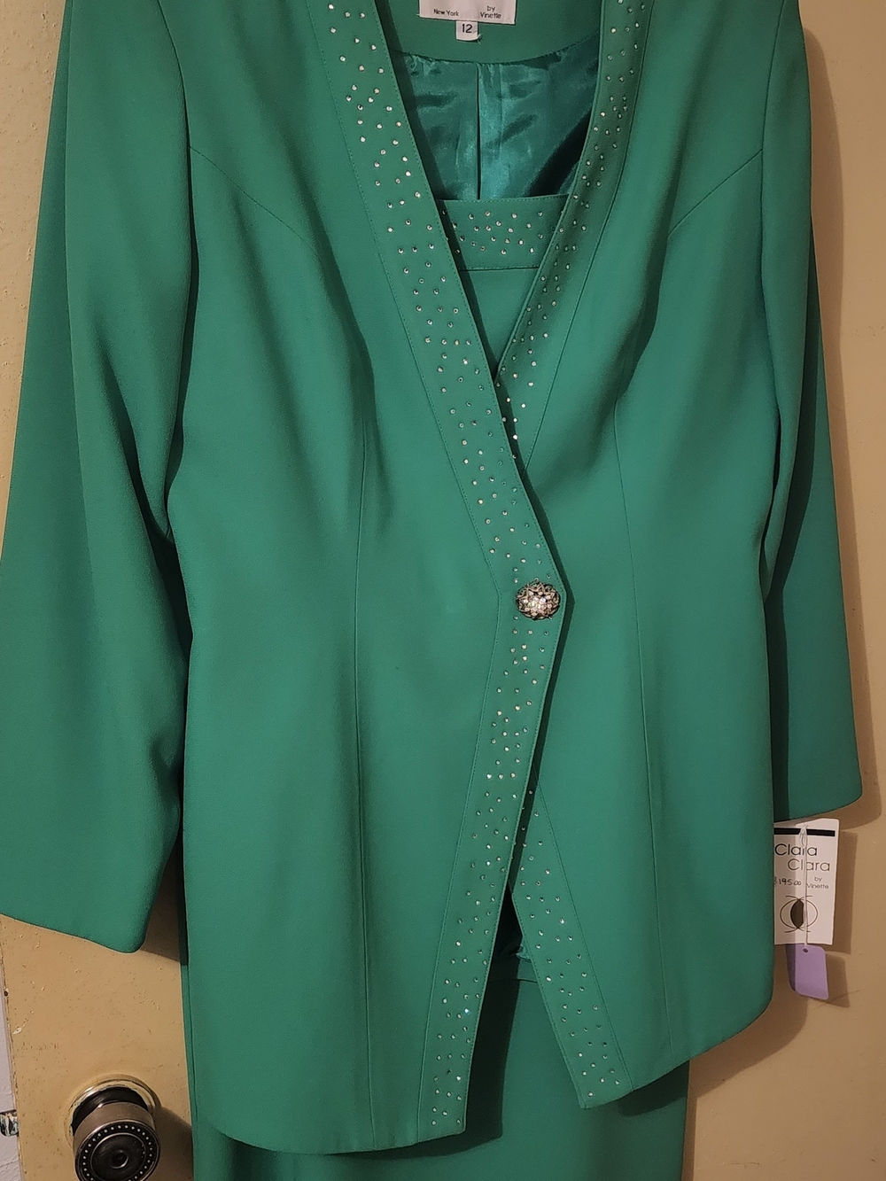 2pc Clara Clara Women's Emerald Green Embellished Skirt Suit